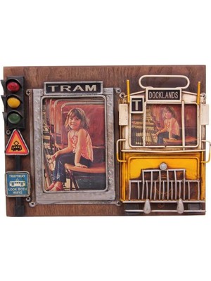 Pileli Store Dekoratif Metal Çerçeve Tramvay Dekorlu Vintage Ev Ofis Hediyelik