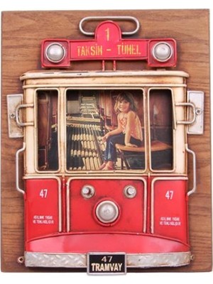 Pileli Store Dekoratif Metal Çerçeve Tramvay Dekorlu Vintage Ev Ofis Hediyelik