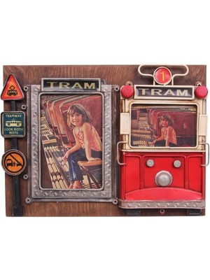 Pileli Store Dekoratif Metal Çerçeve Tramvay Dekorlu Vintage Hediyelik