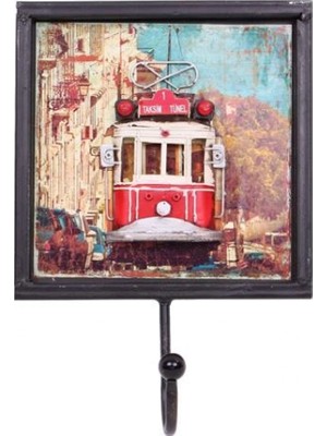 Pileli Store Dekoratif Metal Askı Tramvay Dekorlu Retro Askılık Vintage