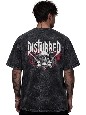 Sevbano Disturbed Rock Metal Müzik Grubu Baskılı Unisex Oversize Eskitme Yıkamalı Tişört