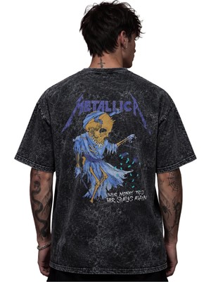 Sevbano Metallica Rock Metal Müzik Grubu Baskılı Unisex Oversize Eskitme Yıkamalı Tişört