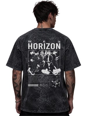 Sevbano Bring Me The Horizon Rock Metal Müzik Grubu Baskılı Unisex Oversize Eskitme Yıkamalı Tişört