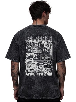 Sevbano Rob Zombie Rock Metal Şarkıcı Baskılı Unisex Oversize Eskitme Yıkamalı Tişört