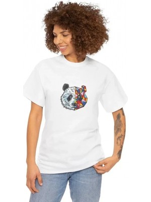 Pileli Store Unisex Bisiklet Yaka Baskılı T-Shirt - Beyaz