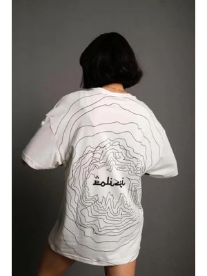 Pileli Store Bisiklet Yakalı Sırt Baskılı Oversize T-Shirt - Beyaz