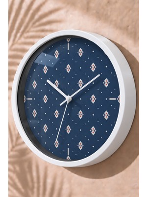 JHAAR Lacivert Küçük Baklava Motifi Modern Duvar Saati - Büyük L 35 cm - Beyaz Kasa - Camlı Sessiz