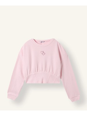 DeFacto Kalp Nakışlı Bel Detaylı Fitted Sweatshirt Kız Çocuk I8476A826AU