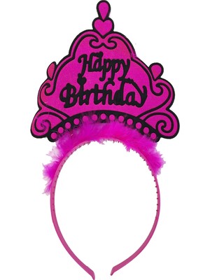 Pileli Store Parti Happy Birthday Yazılı Neon Fuşya Renk Doğum Günü Tacı
