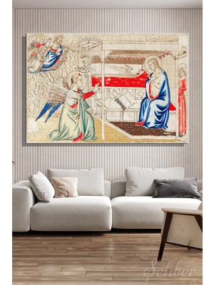 Şehber Italyan Yapımı (The Annunciation)] Adlı Orta Çağ Nakış Eseri Yatay Kanvas Tablo 4485
