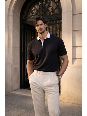 Valiberta Arthur Regular Fit Nova Pike Kumaş Polo Yaka T-Shirt - Siyah