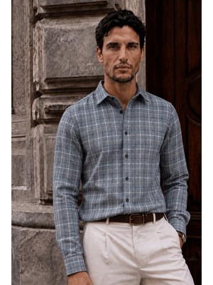 Valiberta Carol Relaxed Fit Pamuklu Çizgili Flanel Erkek Gömlek - Mavi