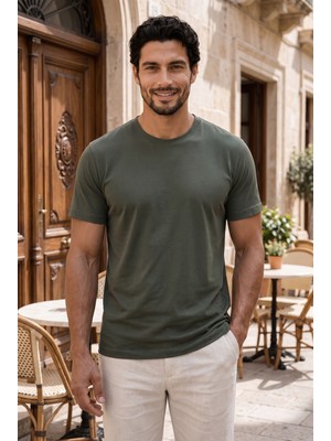 Valiberta Linklater Regular Fit Basic Likralı Pamuk Erkek T-Shirt - Haki
