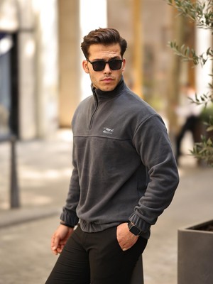 Valiberta Premium Yarım Ferrmuar Polar Sweatshirt - Füme