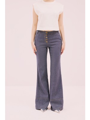 ROMAN Düğme Detaylı Ispanyol Paça Pantolon Indigo Y9912003_043