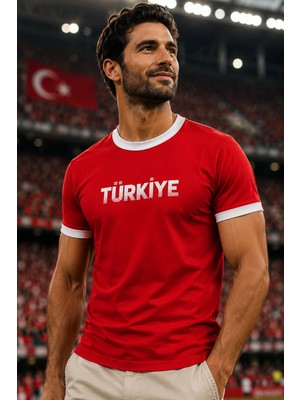 Valiberta Türkiye Garni Yakalı %100 Pamuklu Milli Takım T-Shirt - Kırmızı