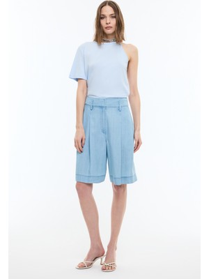 ROMAN Pileli Denim Bermuda Pantolon Mavi YY012623_036