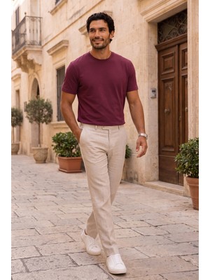 Valiberta Linklater Regular Fit Basic Likralı Pamuk Erkek T-Shirt - Koyu Bordo