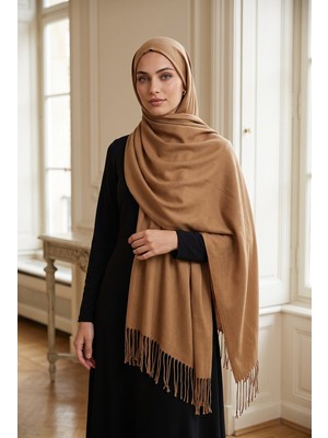 ECN Püsküllü Omuz Şalı Camel