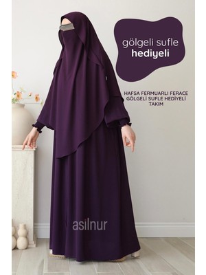 Asilnur Hafsa Fermuarlı Ferace Gölgeli Sufle Hediyeli Takım Mürdüm