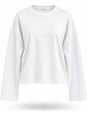 Purple By Banu Beyaz Basıc Sweatshirt