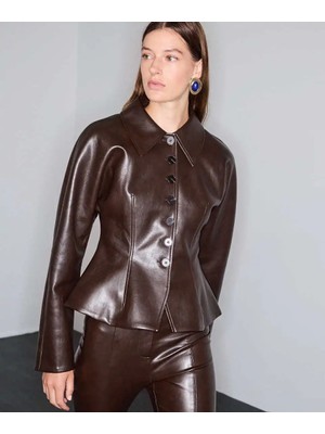 İpekyol Deri Görünümlü Peplum Ceket IW6260005140074