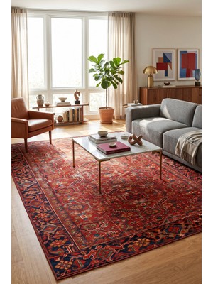 Artloop Istanbul Kırmızı Etnik Vintage Desenli Dokuma Tabanlı Şönil Halı Al 633