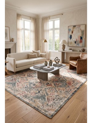 Artloop Istanbul Renkli Etnik Vintage Desenli Dokuma Tabanlı Şönil Halı Al 624