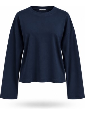 Purple By Banu Lacivert Basıc Sweatshirt
