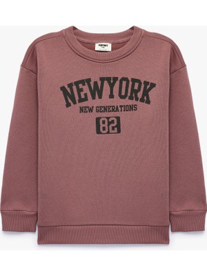 Koton Şardonlu Bisiklet Yaka Uzun Kollu Baskılı Oversize Sweatshirt