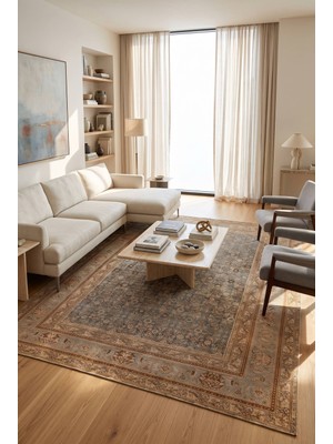 Artloop Istanbul Kahverengi Oryantal Vintage Desenli Dokuma Tabanlı Şönil Halı Al 626