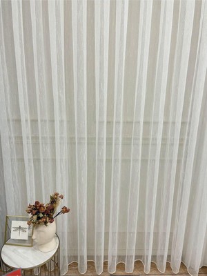 Happy Trend Ekru Keten Şantuk 1/2,5 Pile Tül Perde, Ekru, 300 x 250
