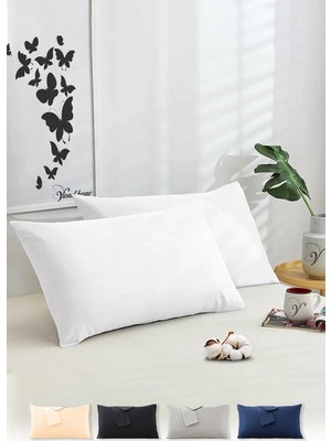 Happy Trend 2'li Kapaklı Yastık Kılıfı 50X70 cm - Yumuşak ve Nefes Alabilir - Düz Renk (Beyaz)