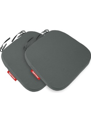Happy Trend 2'li Sandalye Minderi Seti Oval 42X42X5 cm Fermuarlı Yıkanabilir Kılıf, Bağcıklı Kaymaz, Leke Tutmaz Oturma Minderi (Antrasit)