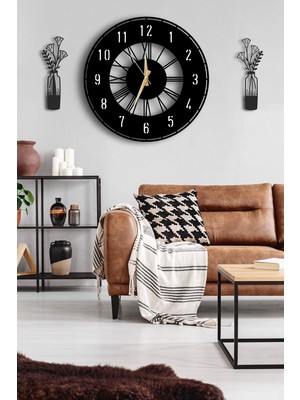 Happy Trend Duvar Saati 50X50CM + Vazo Tablo SİYAH185 48 x 48