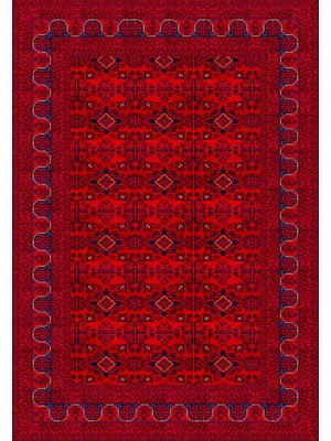 Saraz Halı Bordo Afgan Halısı Etnik Otantik Desenli Şönil Halı Kaymaz Taban Yıkanabilir Salon Oturma Odası Halısı M1008
