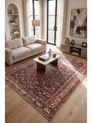 Artloop Istanbul Kahverengi Etnik Vintage Desenli Dokuma Tabanlı Şönil Halı Al 636