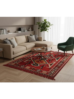 Happy Trend Motifli Otantik Dekoratif Kilim Desenli Halı M4 (80X125CM)