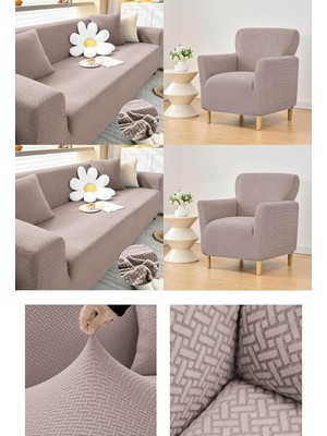 Happy Trend Desen Streç Lastikli Koltuk Örtüsü Takımı 3 3 1 1 Esnek Kanepe Çekyat Kılıfı Vizon 180 x 230