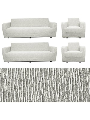 Happy Trend Jakarlı Düz Desen 3 3 1 1 Lastikli Koltuk Örtüsü Takımı Kanepe Çekyat Örtüsü Koltuk Kılıfı Taş Gri 180 x 230