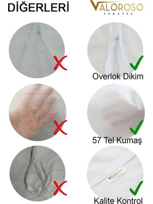 Happy Trend Overlok Dikim 50X70 Beyaz Iç Astar, Fermuarlı Yastık Kılıfı, 6'lı Yastık Şiltesi