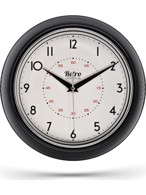 Happy Trend Serisi Retro Tasarım Metal Kadranlı Bombeli Cam Özellikli 25 cm Ev ve Ofis Saati Siyah, 25CM