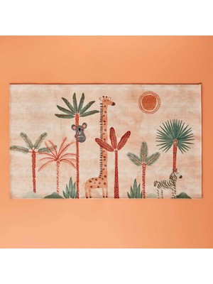 Happy Trend Maıson Safari Kids Hayvan BASKILI%100 Polyester Kilim, Somon, 80X150 cm