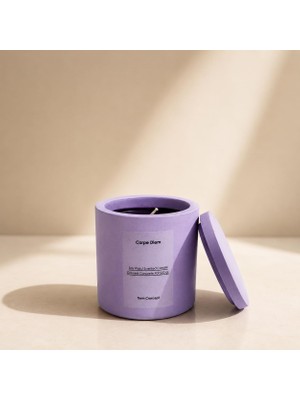 Happy Trend CONCEPT%100 Doğal Soya Mumu - 220G Lavanta Kokulu Dekoratif Beton Saksılı Kokulu Mum - Kapaklı ve El Yapımı Modern Tasarım - Vegan, Parafinsiz Saf Soya Wax (Lila)