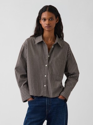 Gap Kadın Kahverengi Organik Pamuk Poplin Oversized Crop Gömlek