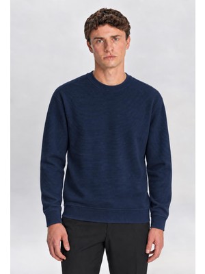 Tena Erkek Lacivert-Mavi Bisiklet Yaka Ottoman Sweatshirt