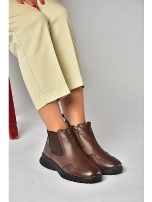 Fox Shoes Z555560803 Kahverengi Hakiki Deri Lastik Detaylı Kadın Bot