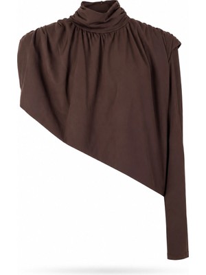 Purple By Banu Kahverengi Drape Detay Asimetrik Bluz
