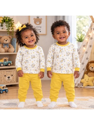 Biberon Baby Erkek-Kız Bebek Takım %100 Pamuklu Uzun Kollu Maymun Baskılı
