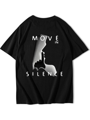 Brz Collection Unisex Oversize Move In Silence T-Shirt Siyah